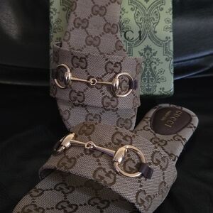 Gucci Brown Monogram Slides